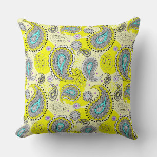 Cojín Decorativo Tribal Paisley Pattern Lemon Amarillo Turquesa