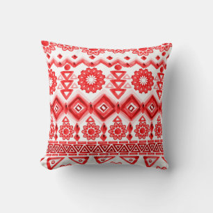 Cojín Decorativo Tribus rojas, acuarela, patrón étnico.