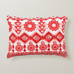 Cojín Decorativo Tribus rojas, acuarela, patrón étnico.