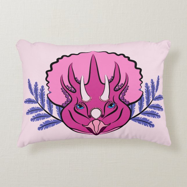 Cojín Decorativo Triceratops Bonito Dinosaurio Rosa (Anverso)