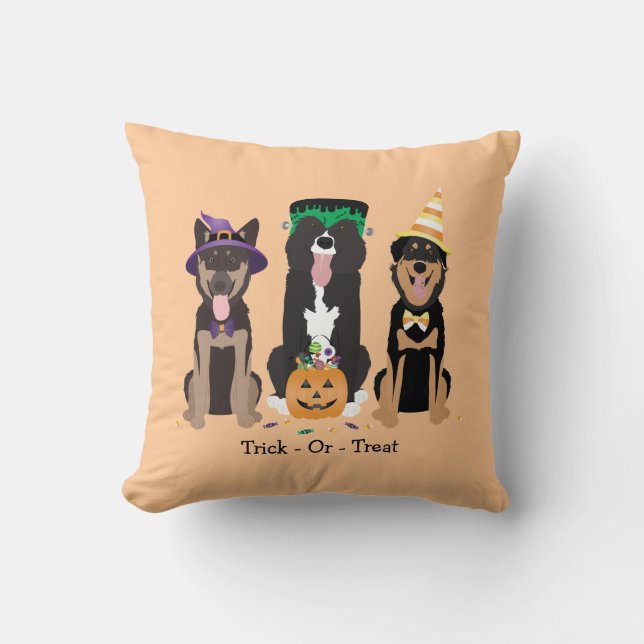 Cojín Decorativo Trick O Traer Perros En Vestidos De Halloween (Anverso)