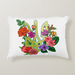 Cojín Decorativo tridente tryzub de heráldica ucraniana flores flor