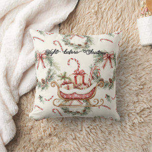 Cojín Decorativo Trineo de Santa Caramelo de Caña de Navidad