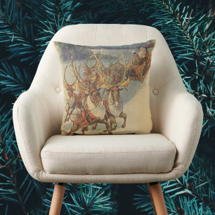 Cojín Decorativo Trineo de Santa Claus vintage con renos