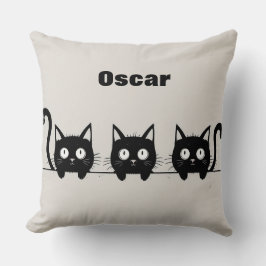 Cojín Decorativo Trío Adorable de Gatos Negros