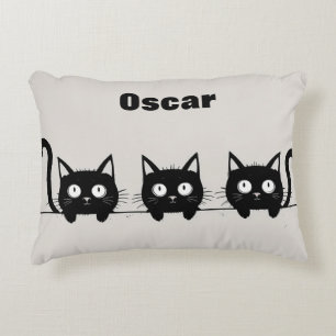 Cojín Decorativo Trío Adorable de Gatos Negros