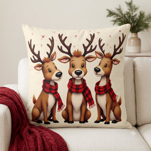 Cojín Decorativo Trío de adorables renos de Navidad con bufandas de