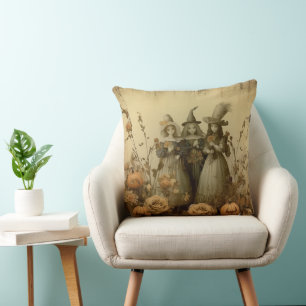 Cojín Decorativo Trío de Brujas Góticas Antiguas Rosas de Otoño