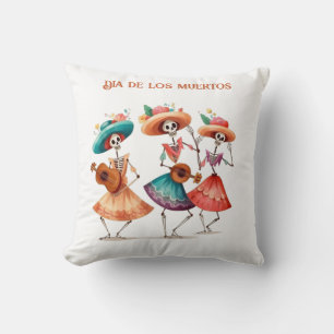 Cojín Decorativo Trío de Calavera Bailarina del Día de los Muertos