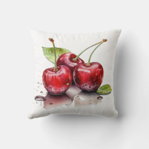 Cojín Decorativo Trío de Cerezas Frescas en Acuarela