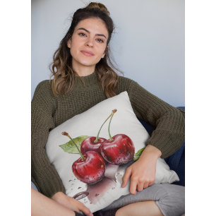 Cojín Decorativo Trío de cerezos frescos en acuarela
