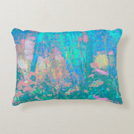 Cojín Decorativo Trippy Aqua Sunrise con flores psicodélicas