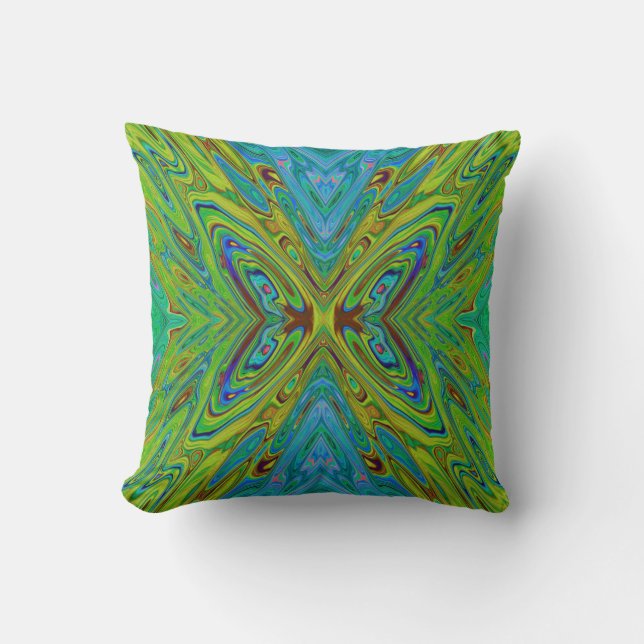 Cojín Decorativo Trippy Chartreuse y Blue Abstract Butterfly (Anverso)