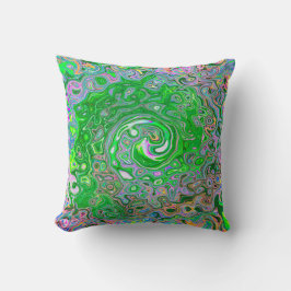 Cojín Decorativo Trippy Lime Green y Pink Resumen Swirt Retro