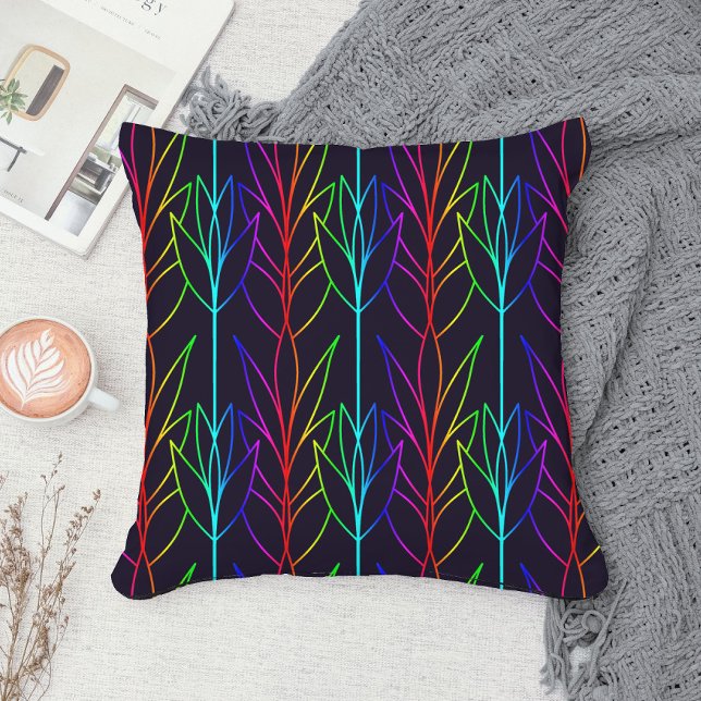 Cojín Decorativo Trippy Rainbow Leafy Pattern Guay Fun Black Modern (Subido por el creador)