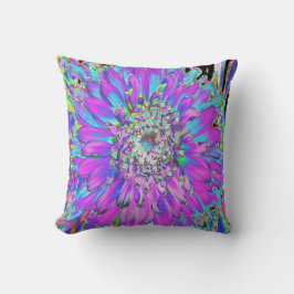 Cojín Decorativo Trippy Resumen Aqua, Lime Green y Purple Dahlia