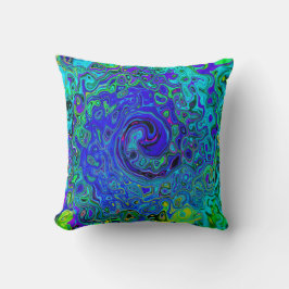 Cojín Decorativo Trippy Violet Blue Abstract Retro Liquid Swirl