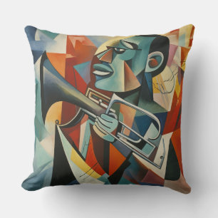 Cojín Decorativo Trompetista de Jazz Cubista Abstracto