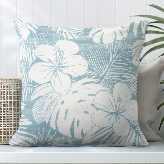 Cojín decorativo tropical azul y blanco (Subido por el creador)