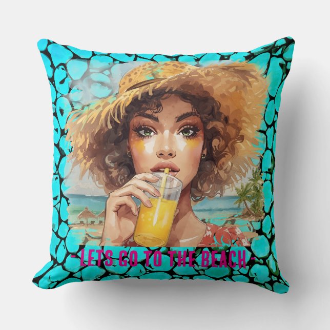 Cojín Decorativo Tropical Beach,Lets Go to The Beach,Black Turquois (Anverso)