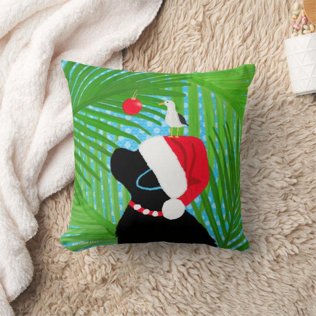 Cojín Decorativo Tropical Black Lab Santa Seagull Christmas (Manta)