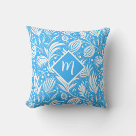 Cojín Decorativo Tropical Blue Floral Pattern Diamond Monogram