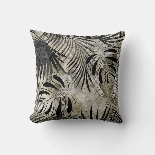 Cojín Decorativo Tropical, Botánica, piel de serpiente, hojas, palm (Anverso)