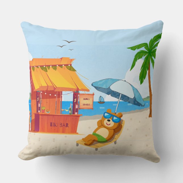 Cojín Decorativo Tropical Chill Zone – Beach Vibes (Anverso)