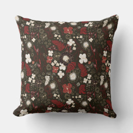 Cojín Decorativo Tropical Christmas Red Sage Black Hibiscus Floral