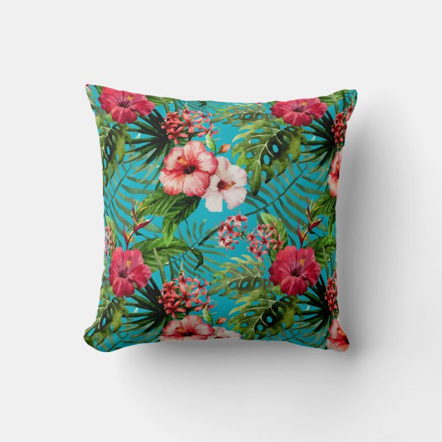 Cojín decorativo tropical de Flamigos y de las (Anverso)
