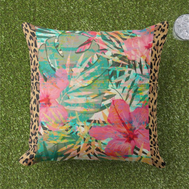 Cojín decorativo tropical de impresión de leopardo (Césped)