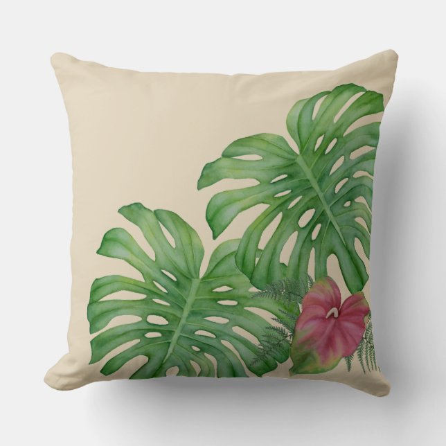 Cojín decorativo tropical de la selva de Monstera (Anverso)