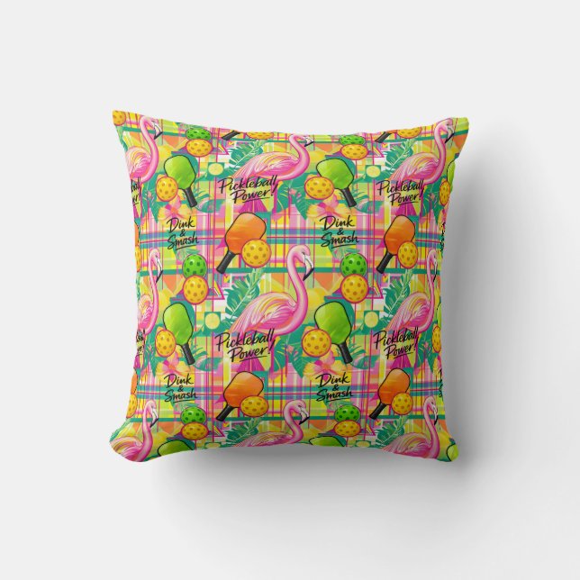 Cojín Decorativo Tropical Flamingo Pickleball  (Anverso)