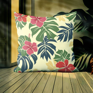 Cojín decorativo tropical floral amarillo