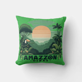 Cojín Decorativo Tropical Green Retro Toucan Amazon Vibes