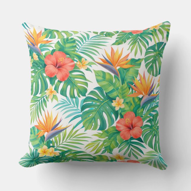 Cojín Decorativo Tropical Hibiscus Floral (Anverso)