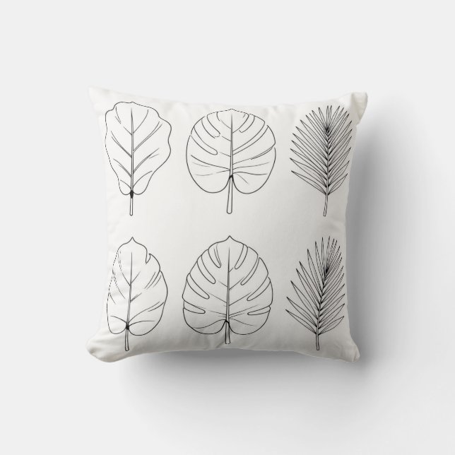 Cojín Decorativo Tropical Leaves Line Art Pattern (Anverso)