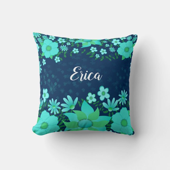 Cojín decorativo Tropical Naval Y Turquesa (Anverso)