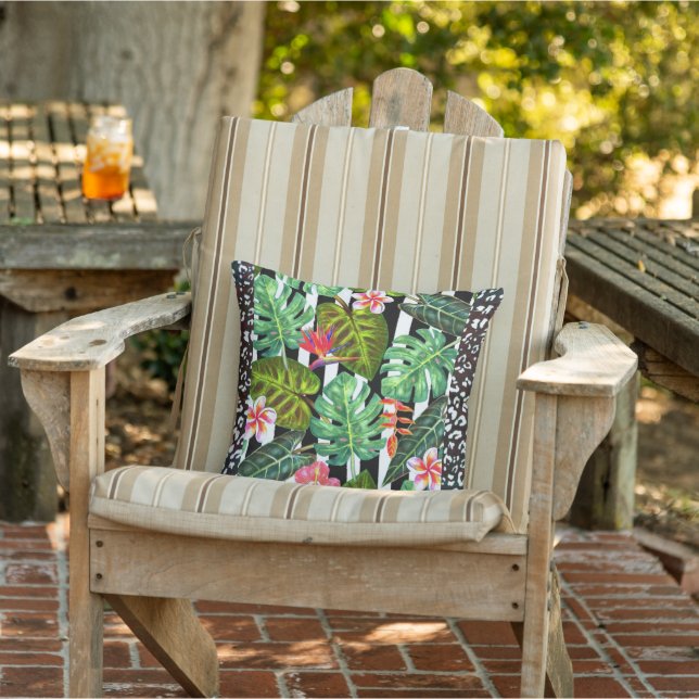 Cojín decorativo tropical negro y blanco (Silla)