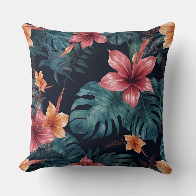 Cojín Decorativo Tropical Night Blooms Vibrant Botanical Pattern (Anverso)