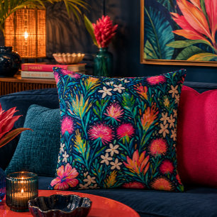 Cojín Decorativo tropical ohia lehua y plumeria