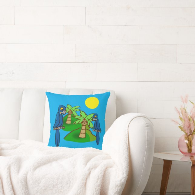 Cojín Decorativo Tropical Palm Tree Hyacinth Macaw Art Throw Pillow (Sofá)