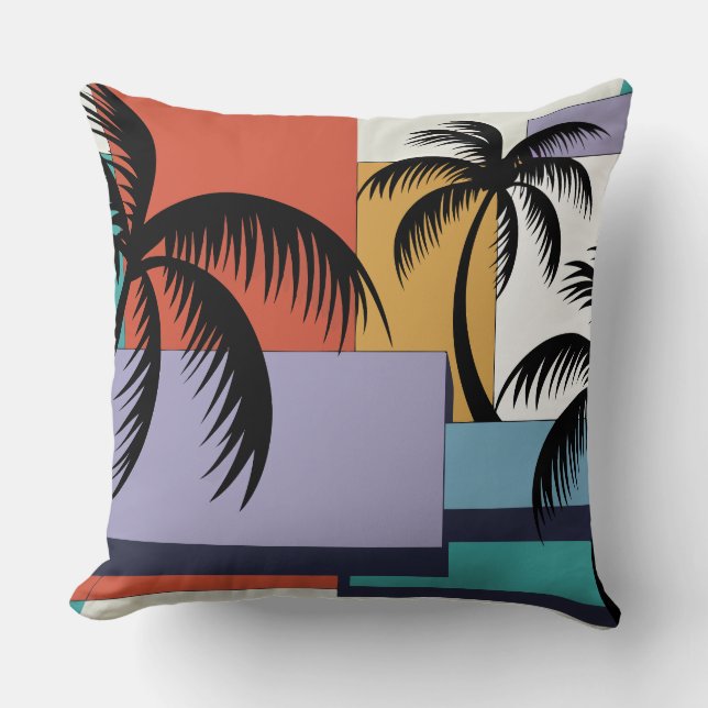 Cojín Decorativo Tropical Palms on Geometric Sunset Background (Anverso)