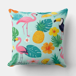 Cojín Decorativo Tropical Paradise Pattern - Flamingos Hibiscus Mon