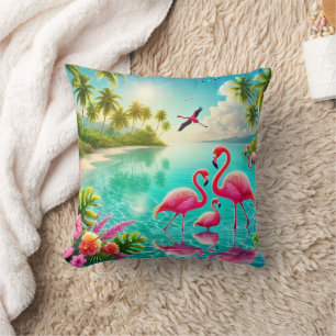 Cojín Decorativo Tropical Paradise with Vibrant Flamingos by Crysta