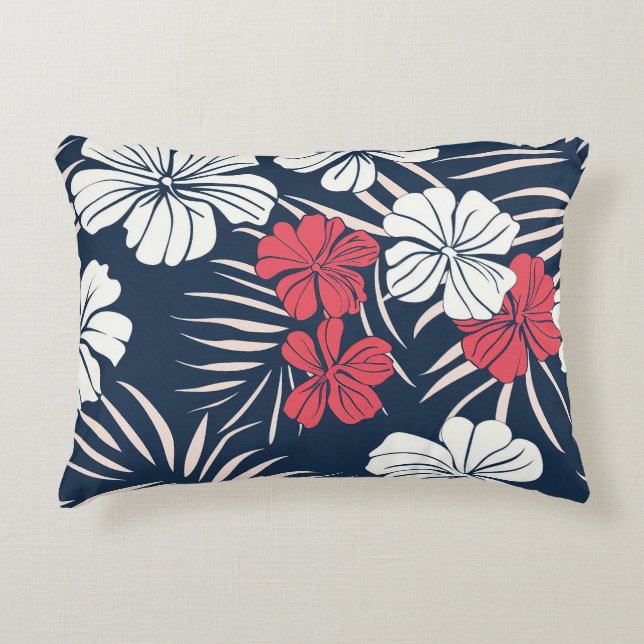 Cojín Decorativo Tropical Pink and Navy Floral (Anverso)