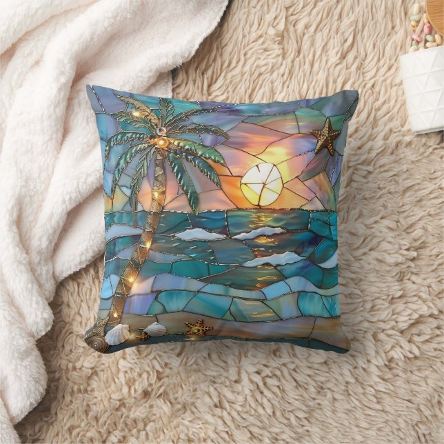 Cojín Decorativo Tropical Sunset Stained Glass Pillow (Manta)