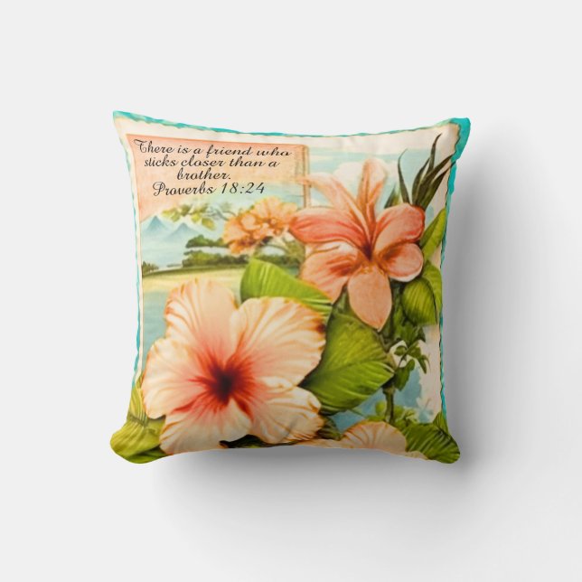 Cojín Decorativo Tropical Throw Pillow Proverbs 18:24 (Anverso)