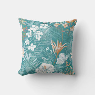 Cojín Decorativo Tropical Turquesa y Terracota Floral Hibisco 