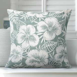 Cojín decorativo tropical verde y blanco